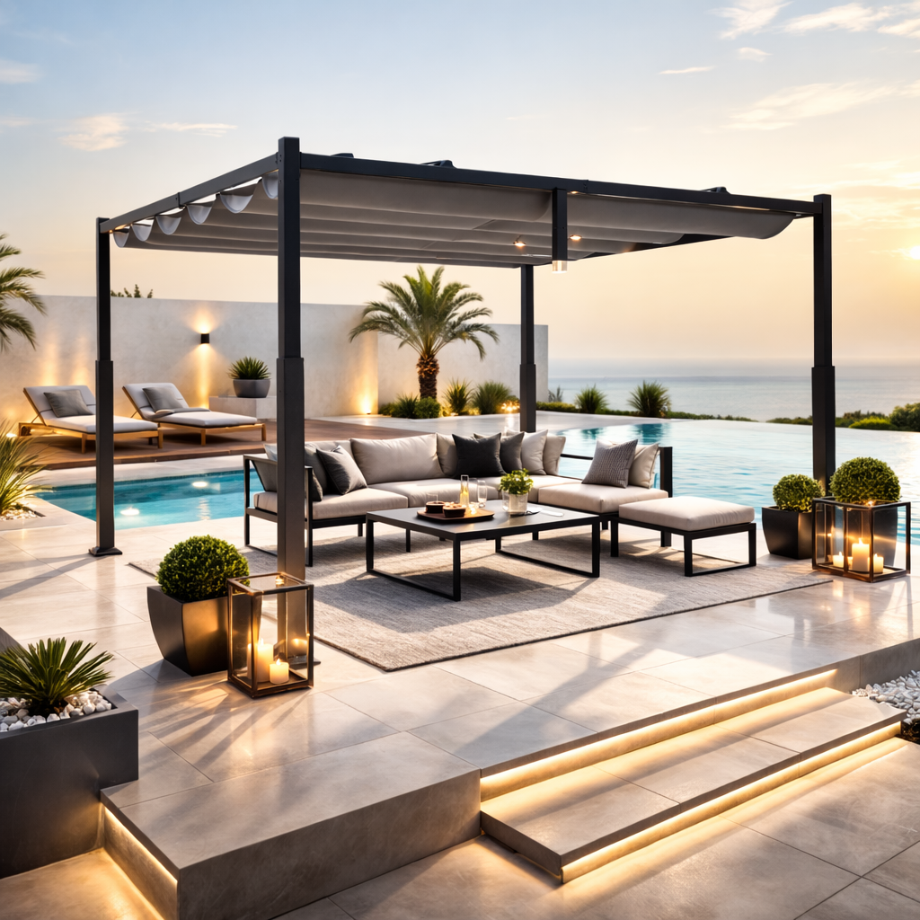 Pergola Rétractable en Métal 3,10 × 3,10 m